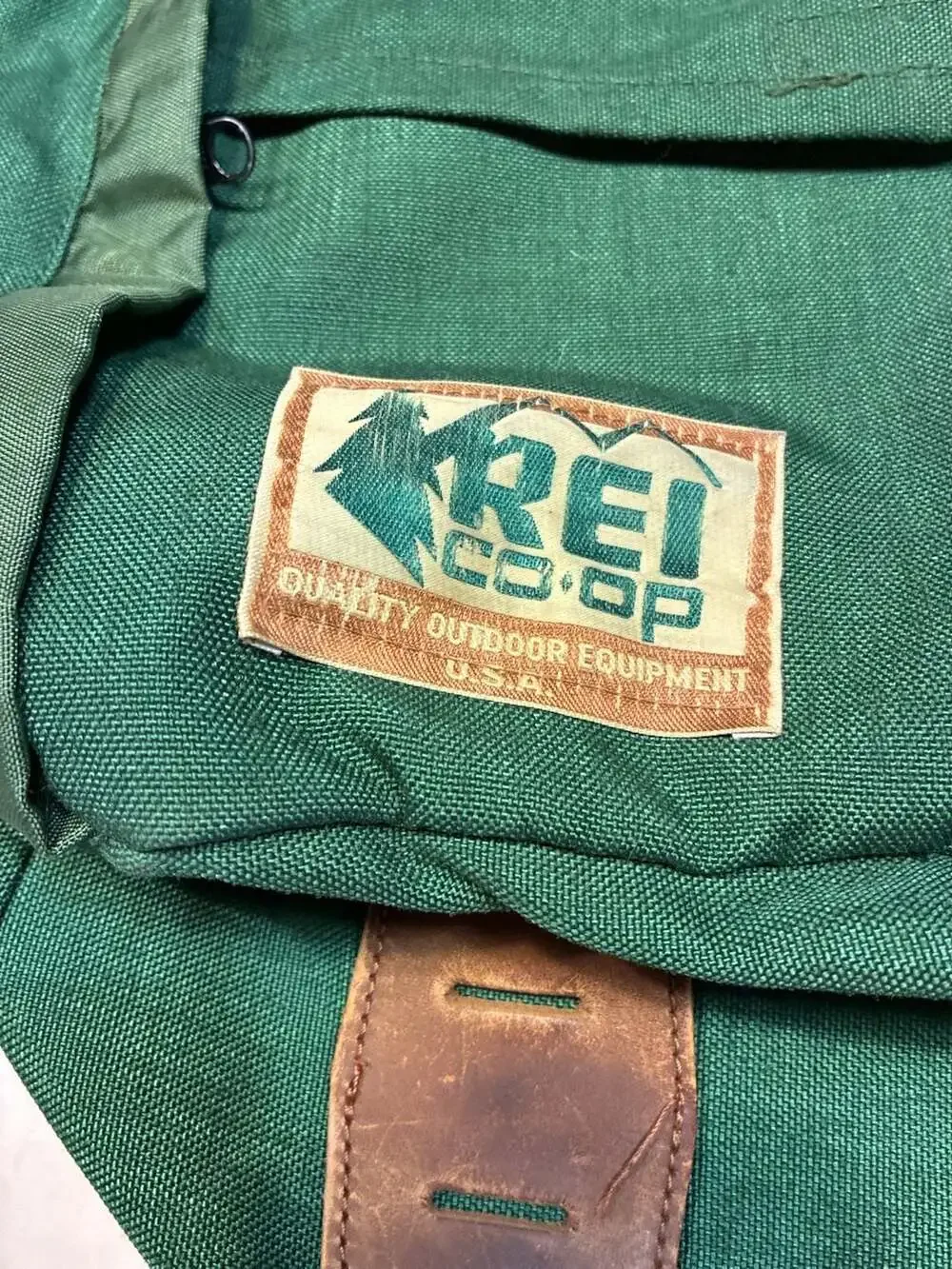 Vintage REI Co-op Green Canvas and Leather Hiking Daypack